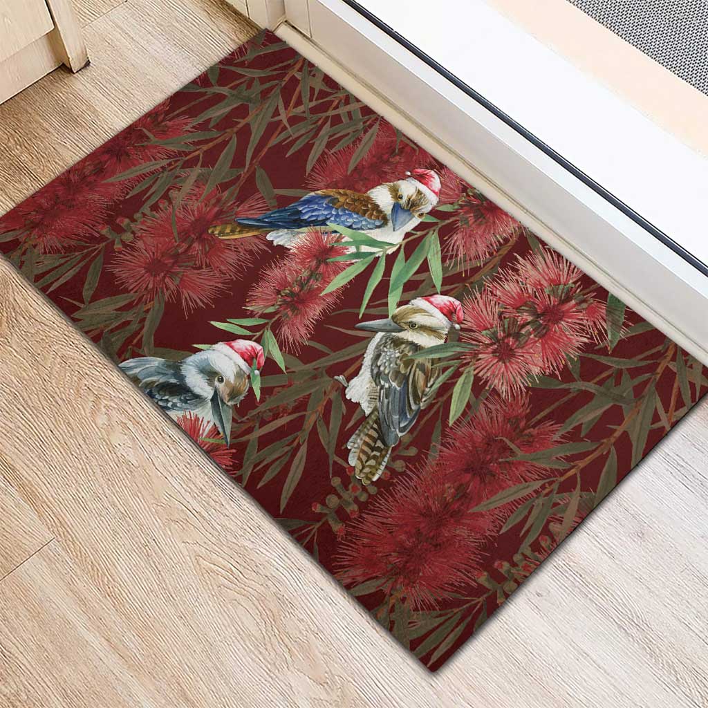 Australia Christmas Rubber Doormat Kookaburra Santa on Red Bottlebrush