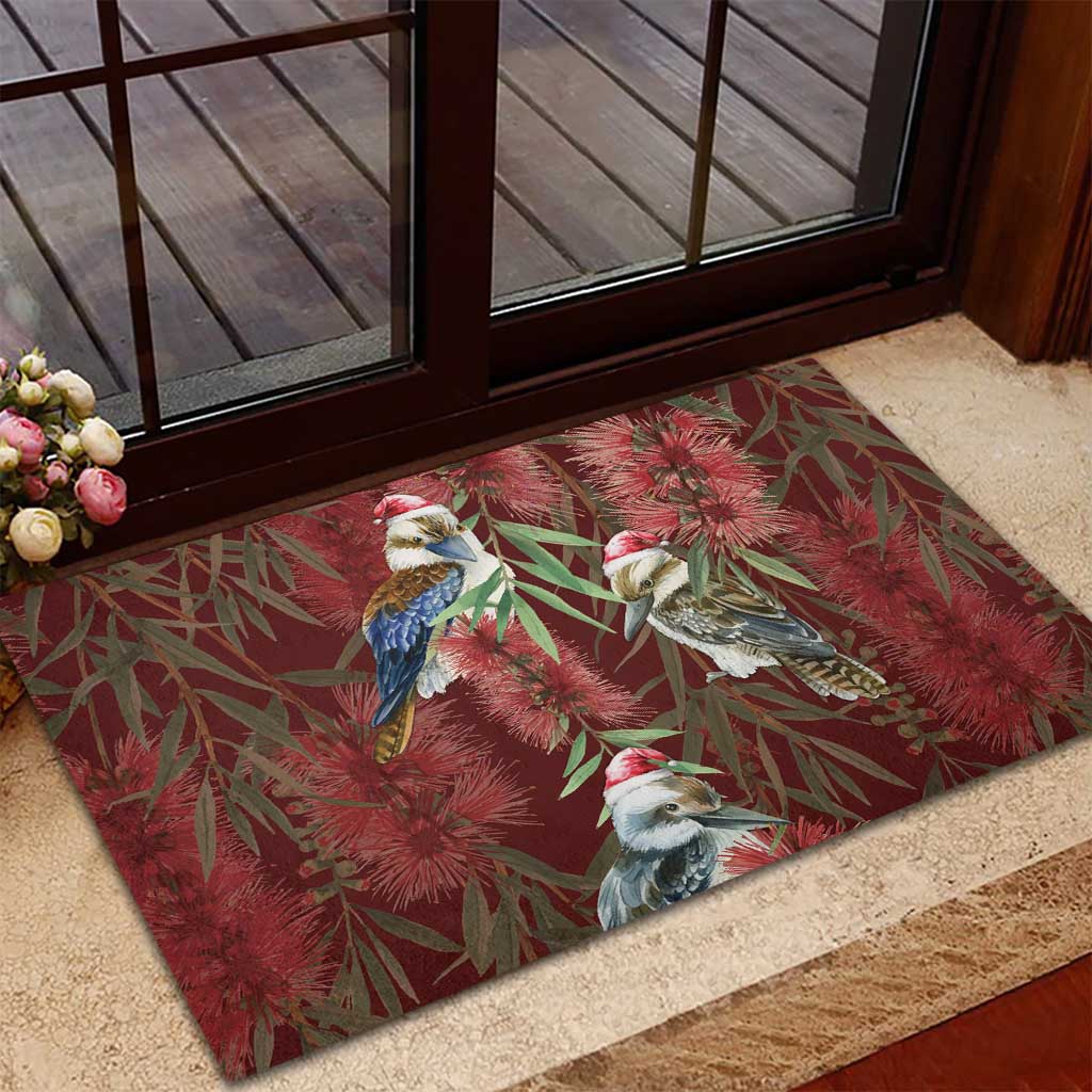 Australia Christmas Rubber Doormat Kookaburra Santa on Red Bottlebrush