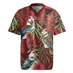 Australia Christmas Rugby Jersey Kookaburra Santa on Red Bottlebrush