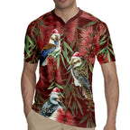 Australia Christmas Rugby Jersey Kookaburra Santa on Red Bottlebrush