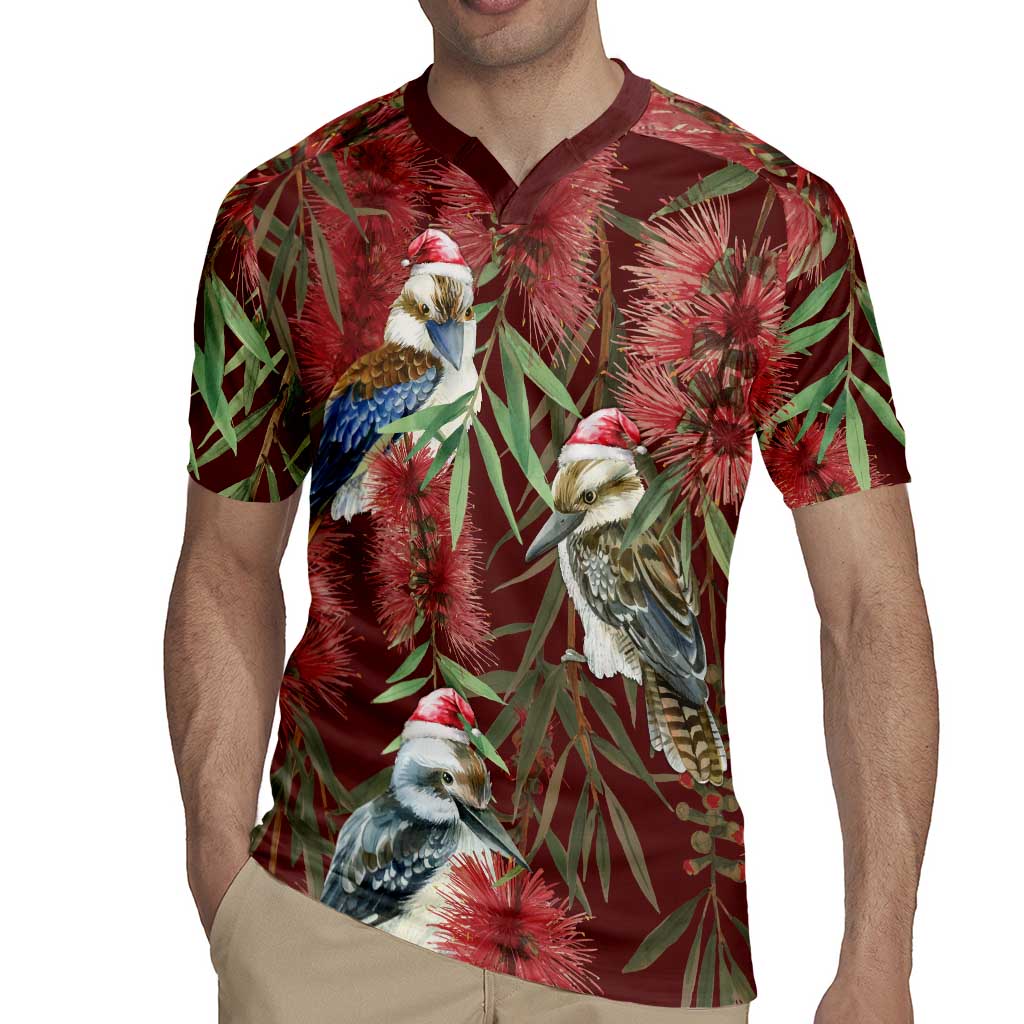 Australia Christmas Rugby Jersey Kookaburra Santa on Red Bottlebrush