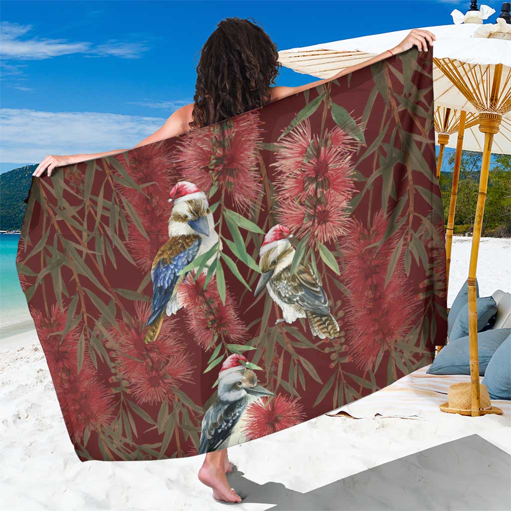 Australia Christmas Sarong Kookaburra Santa on Red Bottlebrush