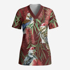 Australia Christmas Scrub Top Kookaburra Santa on Red Bottlebrush - Aussie Hoodie