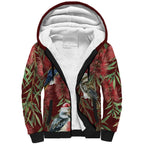 Australia Christmas Sherpa Hoodie Kookaburra Santa on Red Bottlebrush