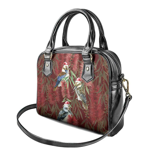 Australia Christmas Shoulder Handbag Kookaburra Santa on Red Bottlebrush