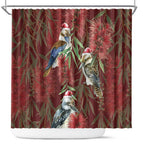 Australia Christmas Shower Curtain Kookaburra Santa on Red Bottlebrush
