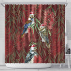 Australia Christmas Shower Curtain Kookaburra Santa on Red Bottlebrush