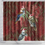Australia Christmas Shower Curtain Kookaburra Santa on Red Bottlebrush