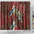 Australia Christmas Shower Curtain Kookaburra Santa on Red Bottlebrush