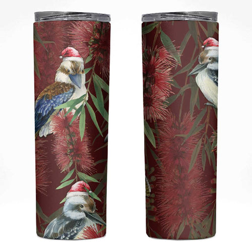 Australia Christmas Skinny Tumbler Kookaburra Santa on Red Bottlebrush
