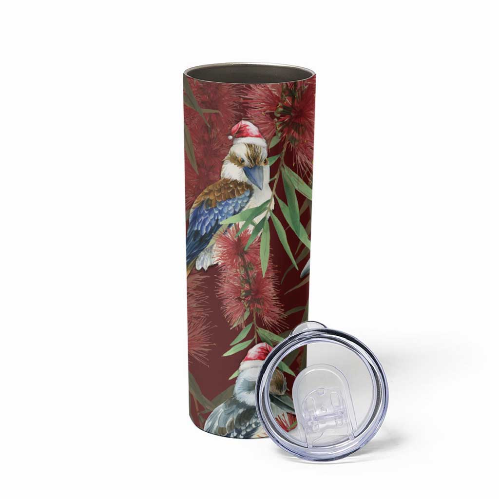 Australia Christmas Skinny Tumbler Kookaburra Santa on Red Bottlebrush