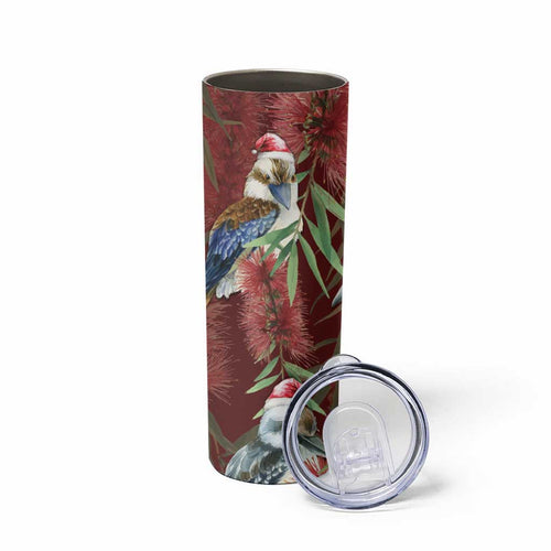 Australia Christmas Skinny Tumbler Kookaburra Santa on Red Bottlebrush
