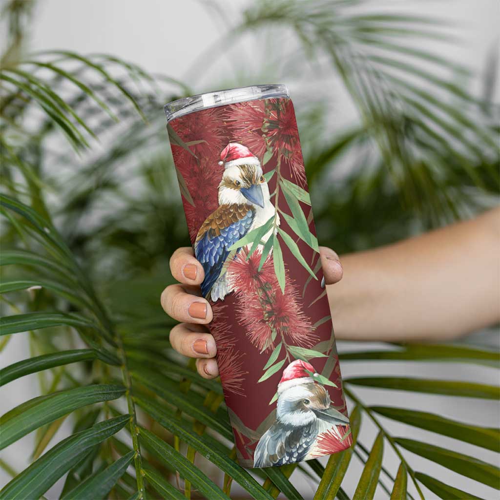 Australia Christmas Skinny Tumbler Kookaburra Santa on Red Bottlebrush