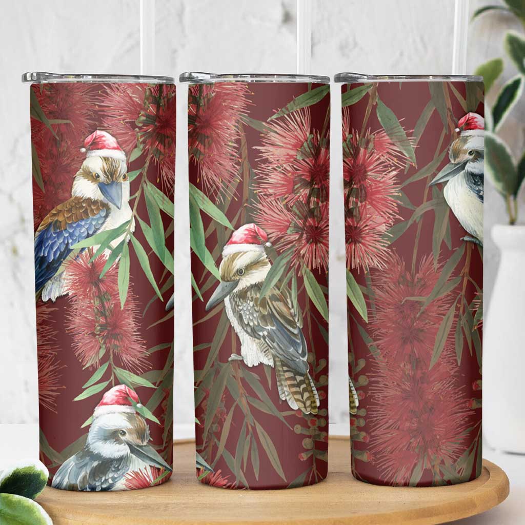 Australia Christmas Skinny Tumbler Kookaburra Santa on Red Bottlebrush