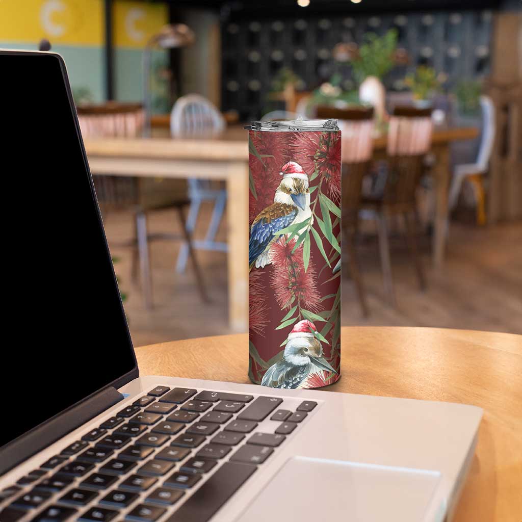 Australia Christmas Skinny Tumbler Kookaburra Santa on Red Bottlebrush