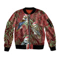 Australia Christmas Sleeve Zip Bomber Jacket Kookaburra Santa on Red Bottlebrush