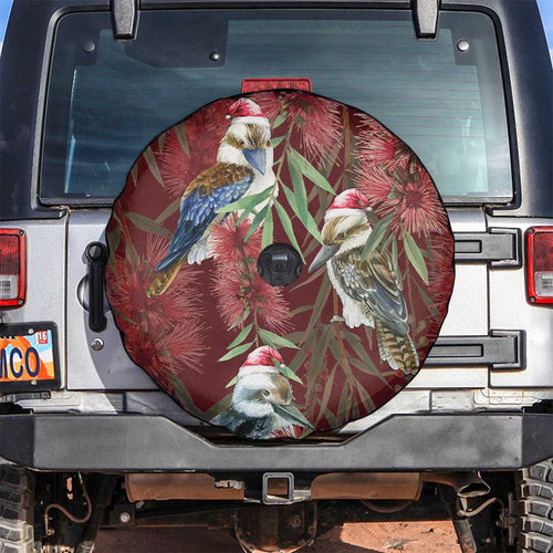 Australia Christmas Spare Tire Cover Kookaburra Santa on Red Bottlebrush