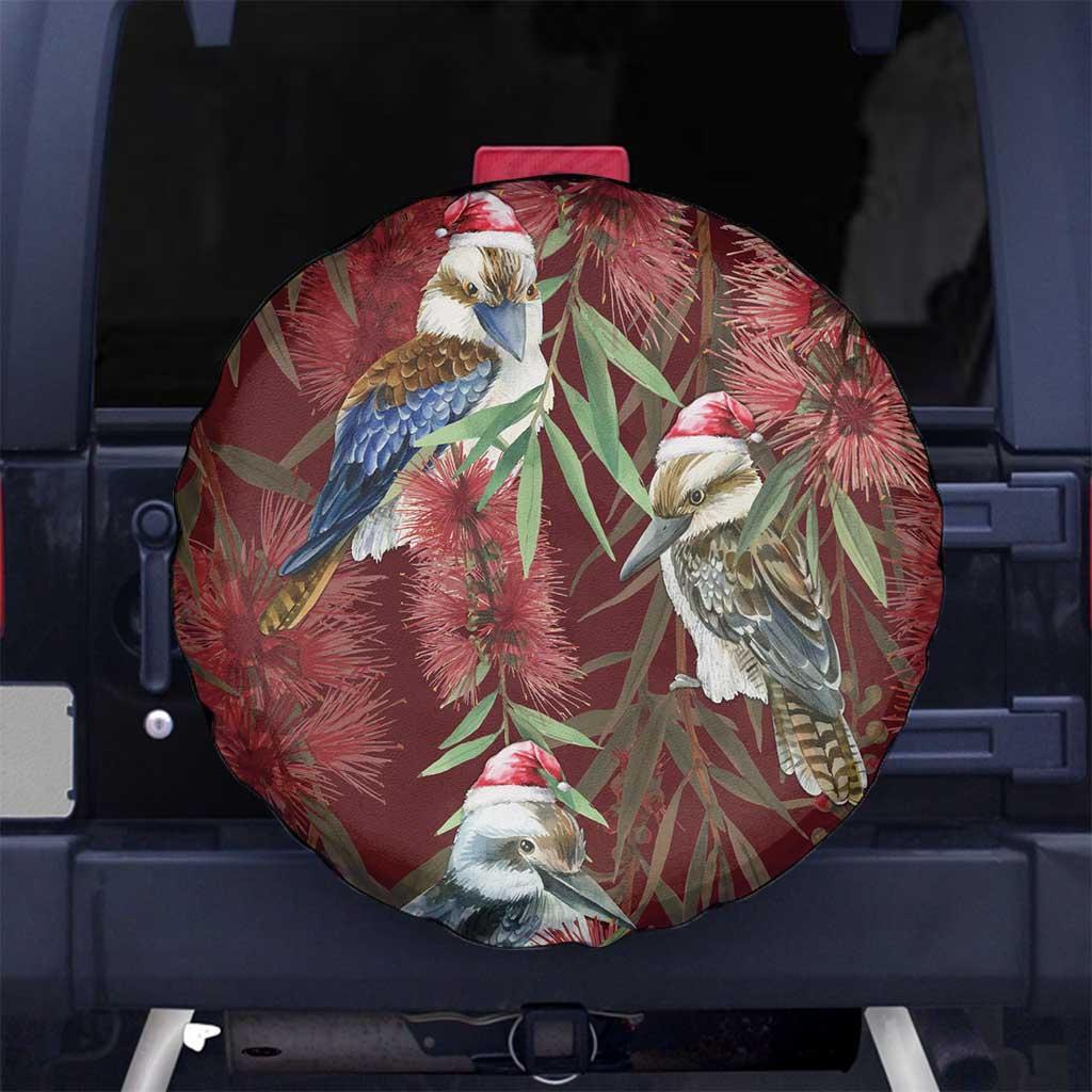 Australia Christmas Spare Tire Cover Kookaburra Santa on Red Bottlebrush