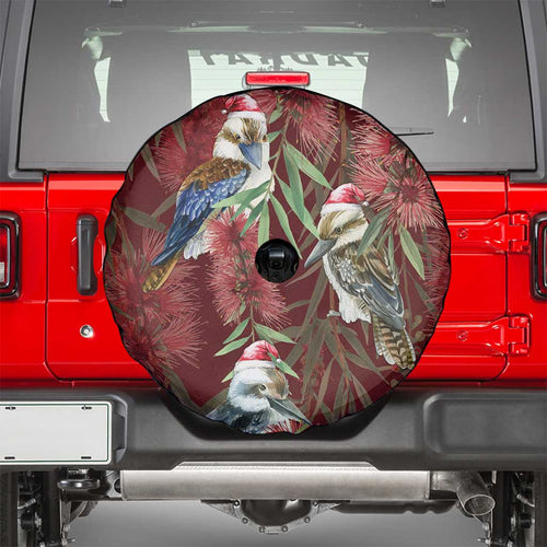 Australia Christmas Spare Tire Cover Kookaburra Santa on Red Bottlebrush