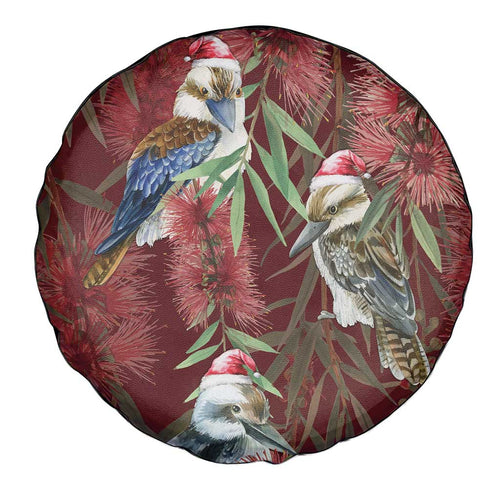 Australia Christmas Spare Tire Cover Kookaburra Santa on Red Bottlebrush
