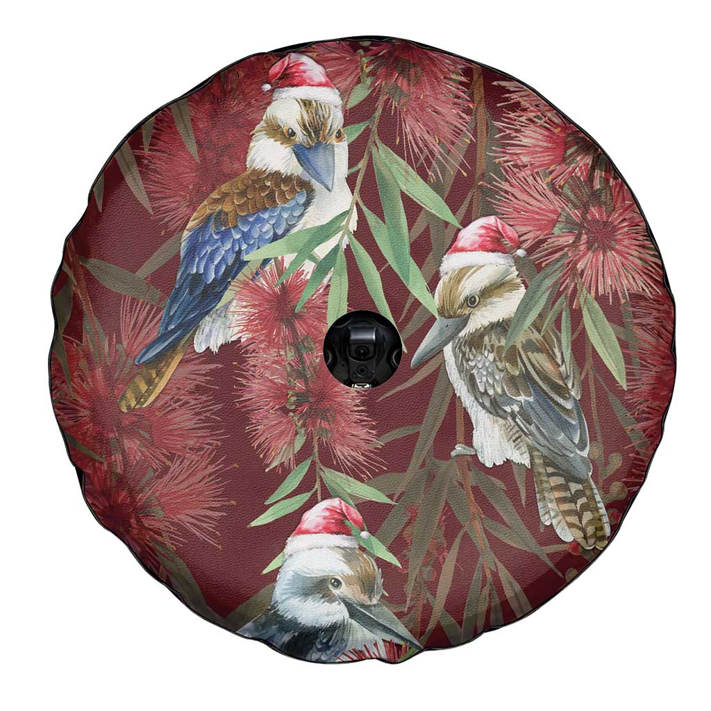 Australia Christmas Spare Tire Cover Kookaburra Santa on Red Bottlebrush