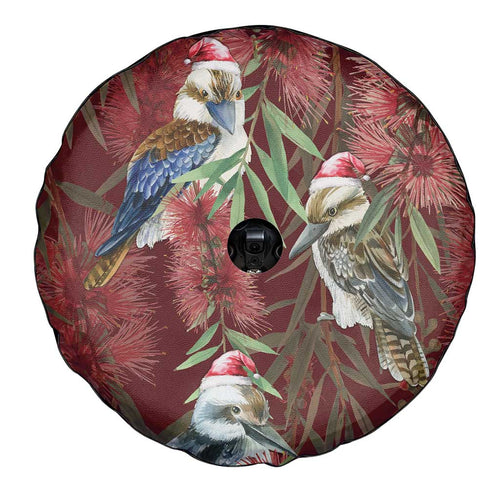 Australia Christmas Spare Tire Cover Kookaburra Santa on Red Bottlebrush