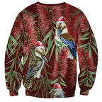 Australia Christmas Sweatshirt Kookaburra Santa on Red Bottlebrush
