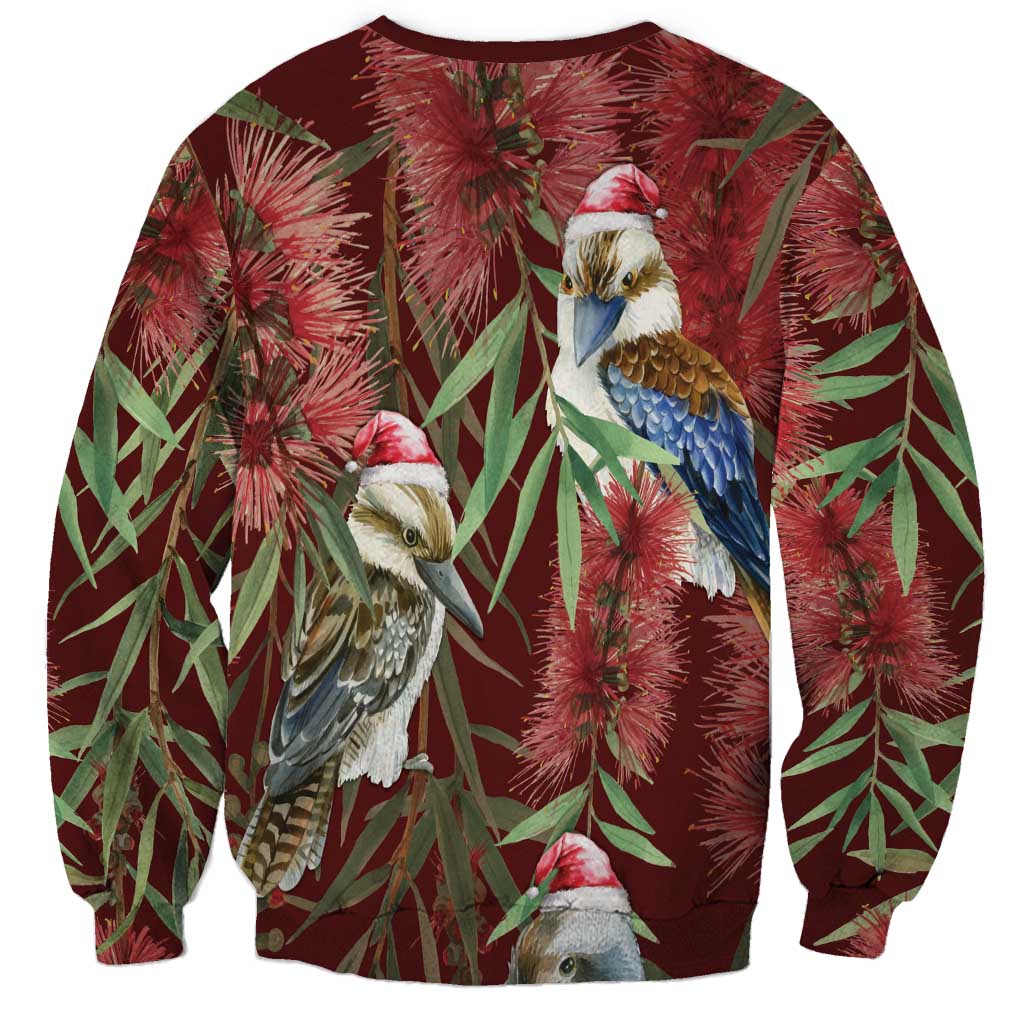 Australia Christmas Sweatshirt Kookaburra Santa on Red Bottlebrush