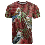 Australia Christmas T Shirt Kookaburra Santa on Red Bottlebrush