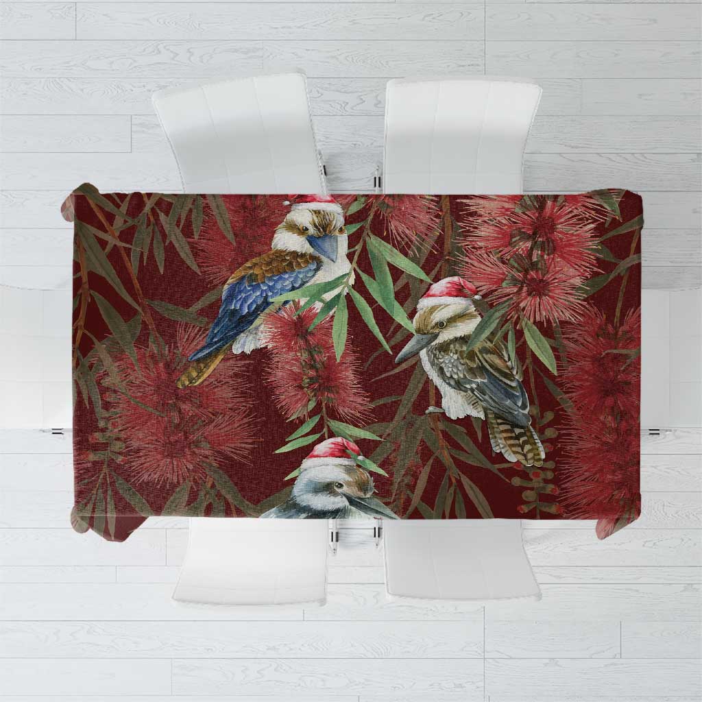 Australia Christmas Tablecloth Kookaburra Santa on Red Bottlebrush