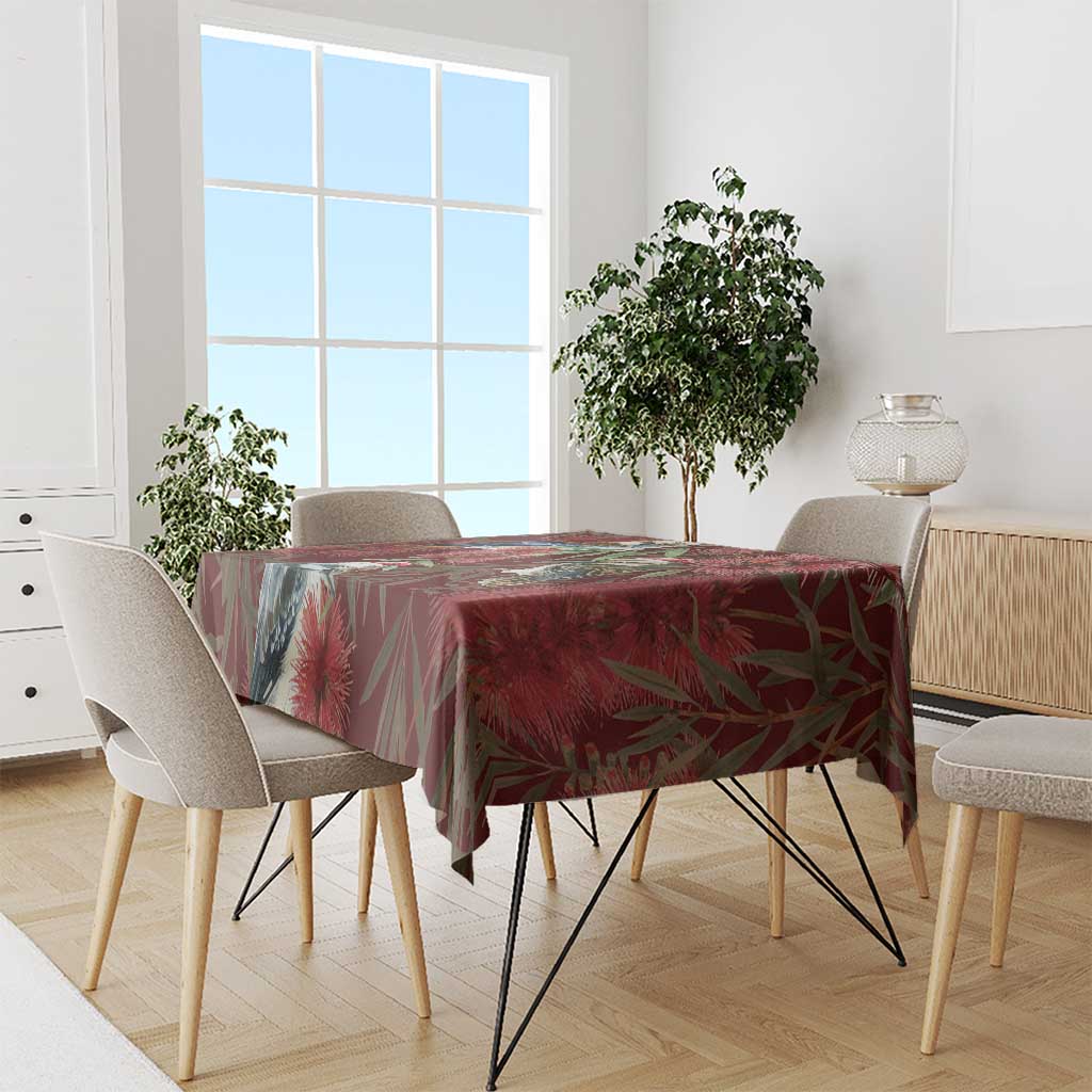 Australia Christmas Tablecloth Kookaburra Santa on Red Bottlebrush