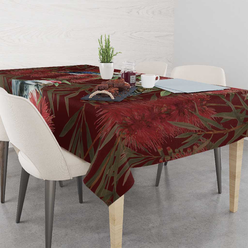 Australia Christmas Tablecloth Kookaburra Santa on Red Bottlebrush