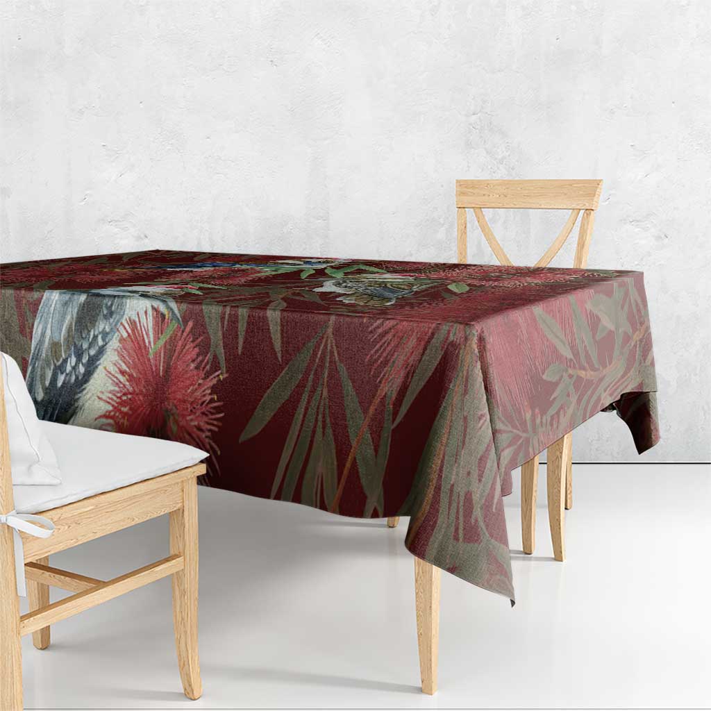 Australia Christmas Tablecloth Kookaburra Santa on Red Bottlebrush