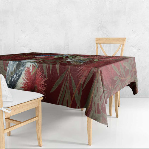 Australia Christmas Tablecloth Kookaburra Santa on Red Bottlebrush