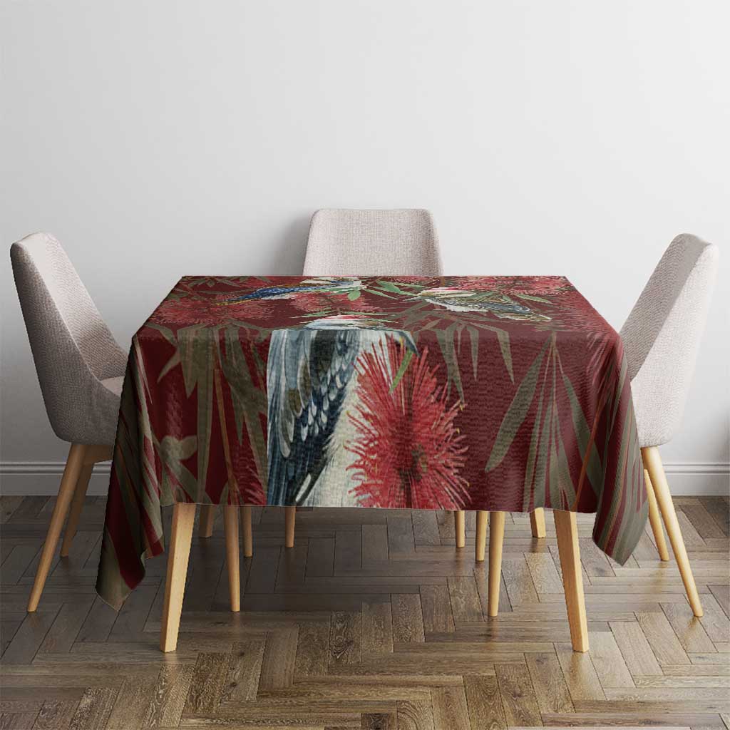 Australia Christmas Tablecloth Kookaburra Santa on Red Bottlebrush