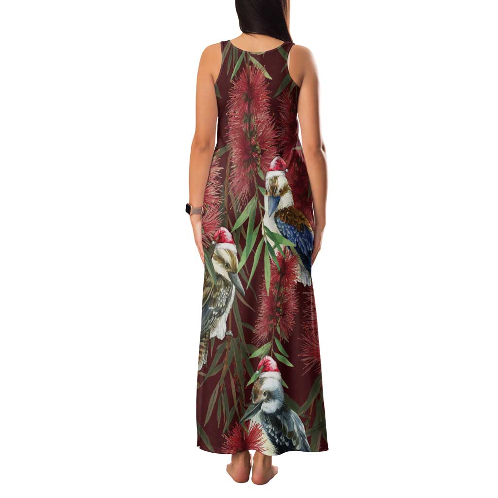 Australia Christmas Tank Maxi Dress Kookaburra Santa on Red Bottlebrush