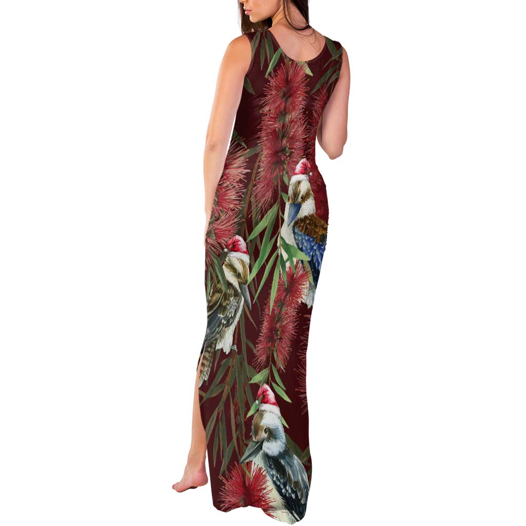 Australia Christmas Tank Maxi Dress Kookaburra Santa on Red Bottlebrush