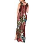 Australia Christmas Tank Maxi Dress Kookaburra Santa on Red Bottlebrush