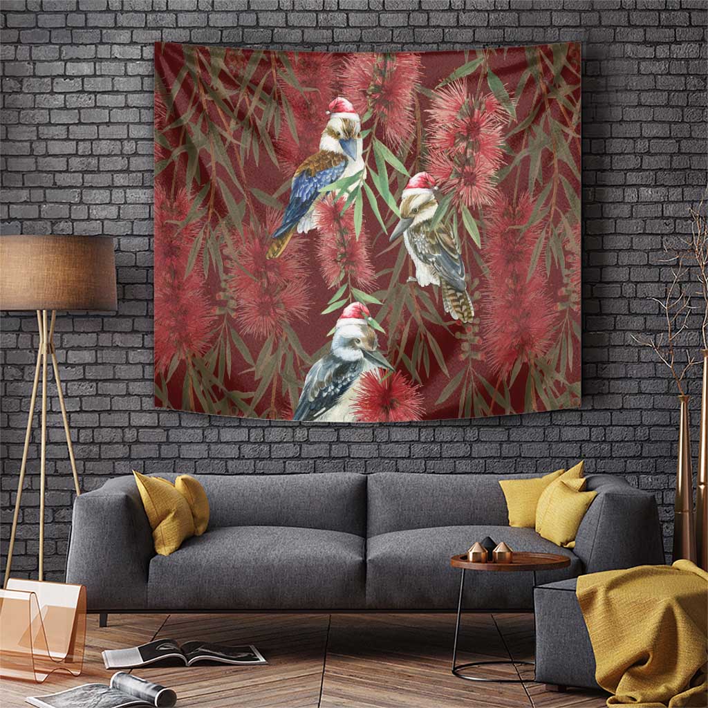 Australia Christmas Tapestry Kookaburra Santa on Red Bottlebrush