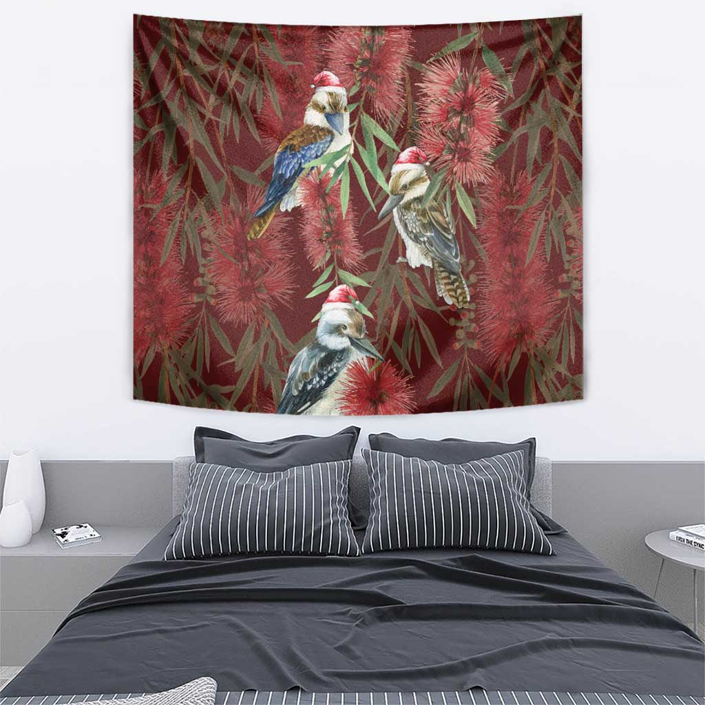 Australia Christmas Tapestry Kookaburra Santa on Red Bottlebrush