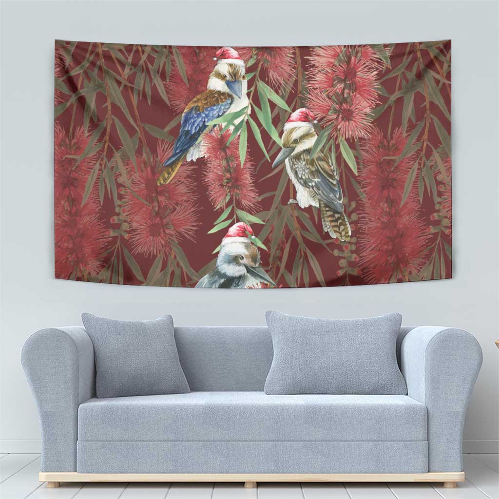 Australia Christmas Tapestry Kookaburra Santa on Red Bottlebrush