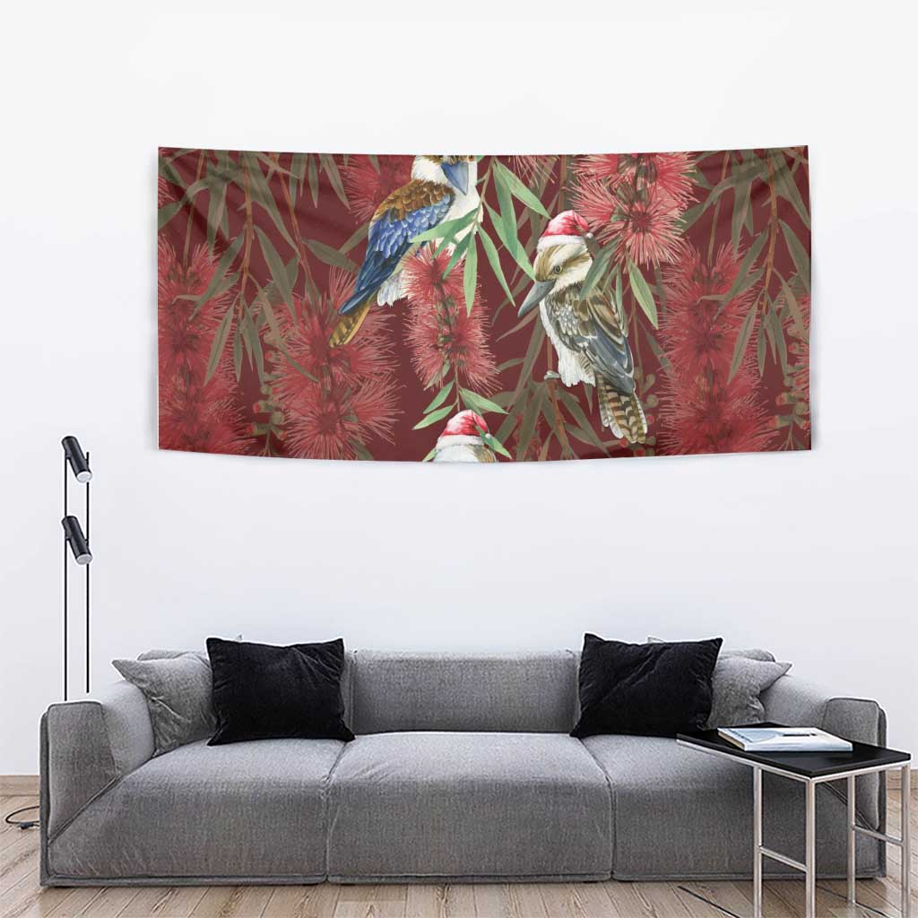 Australia Christmas Tapestry Kookaburra Santa on Red Bottlebrush