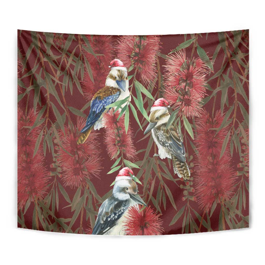 Australia Christmas Tapestry Kookaburra Santa on Red Bottlebrush