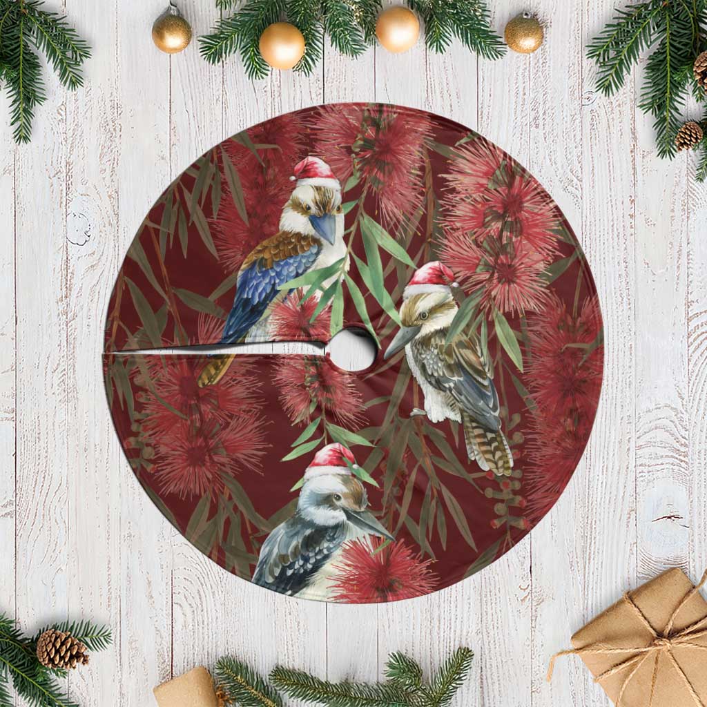 Australia Christmas Tree Skirt Kookaburra Santa on Red Bottlebrush