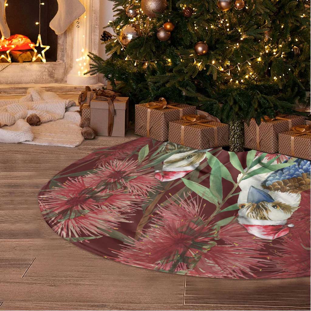 Australia Christmas Tree Skirt Kookaburra Santa on Red Bottlebrush