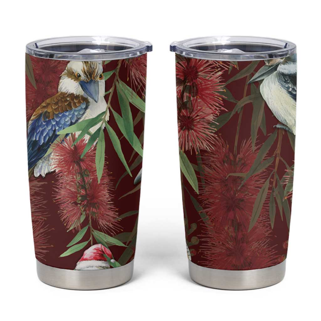 Australia Christmas Tumbler Cup Kookaburra Santa on Red Bottlebrush