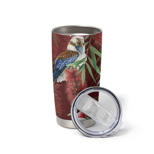 Australia Christmas Tumbler Cup Kookaburra Santa on Red Bottlebrush
