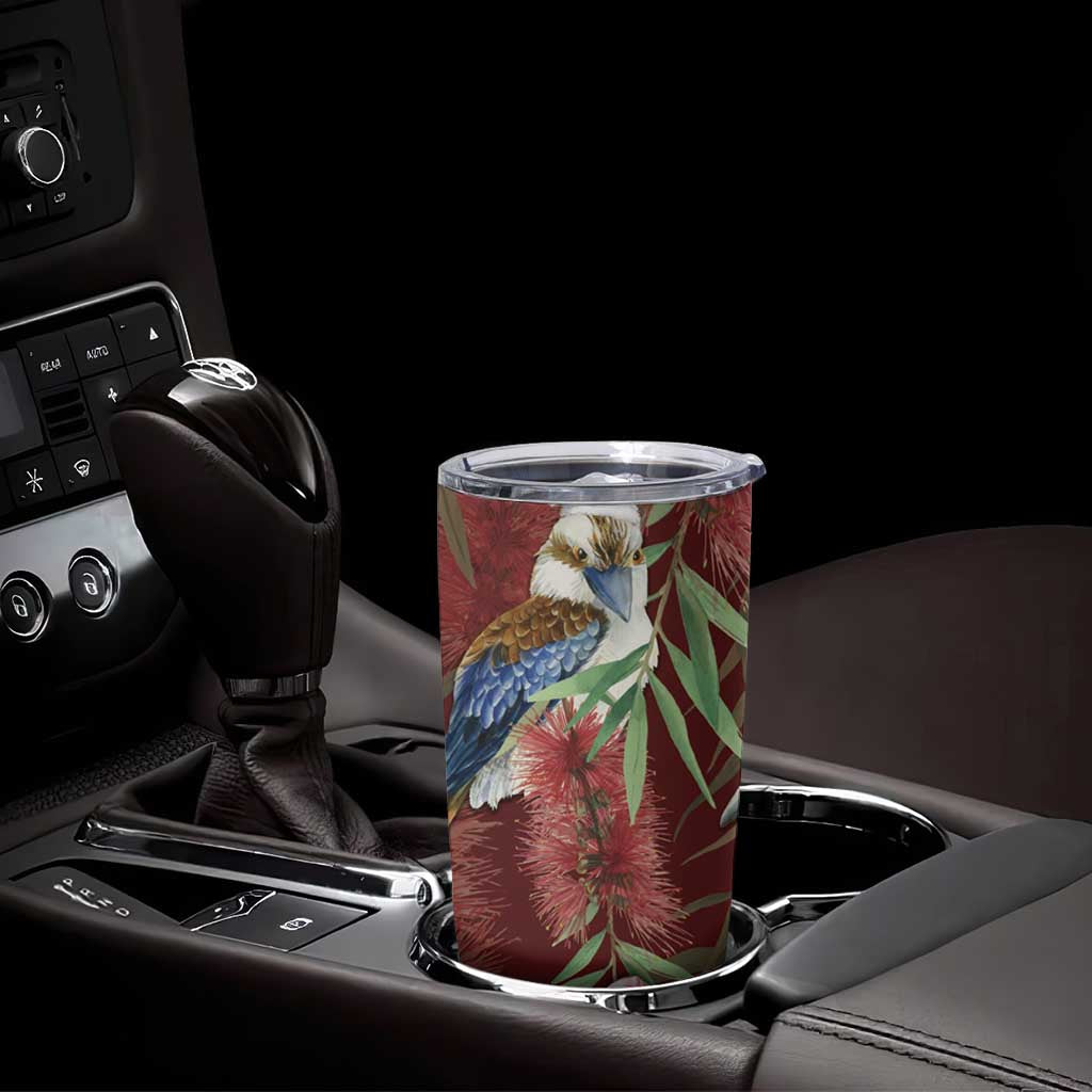 Australia Christmas Tumbler Cup Kookaburra Santa on Red Bottlebrush