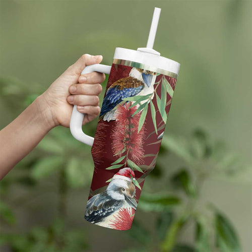 Australia Christmas Tumbler With Handle Kookaburra Santa on Red Bottlebrush