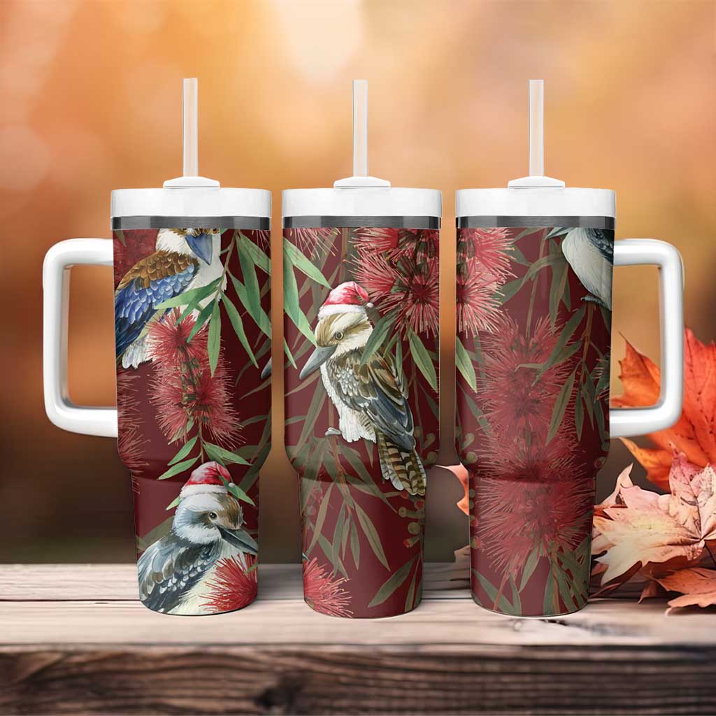 Australia Christmas Tumbler With Handle Kookaburra Santa on Red Bottlebrush